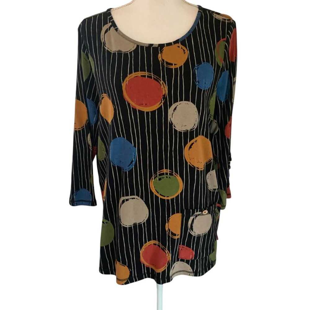 Ali Miles Colorful Dot Striped 3/4 Long Sleeve Jersey Top